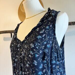 90s GAP Blue Floral Ruffled Trim Mini Summer Dress Size Large Rayon